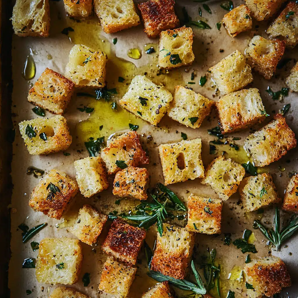 Homemade gluten free croutons fresh from oven