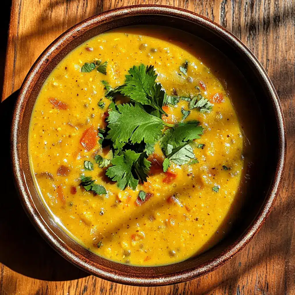 Vegan gluten free lentil coconut curry soup with herbs