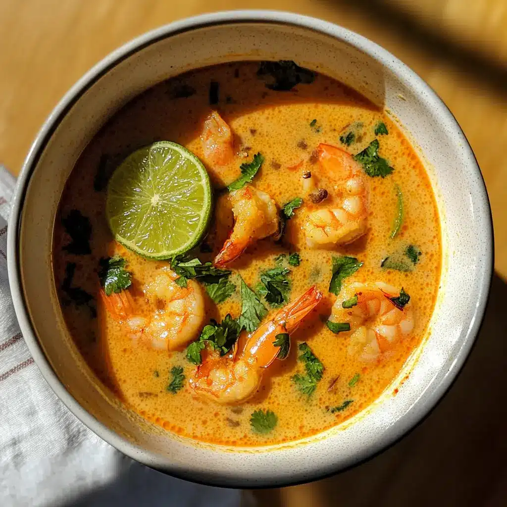 Gluten free Thai coconut shrimp soup with lime
