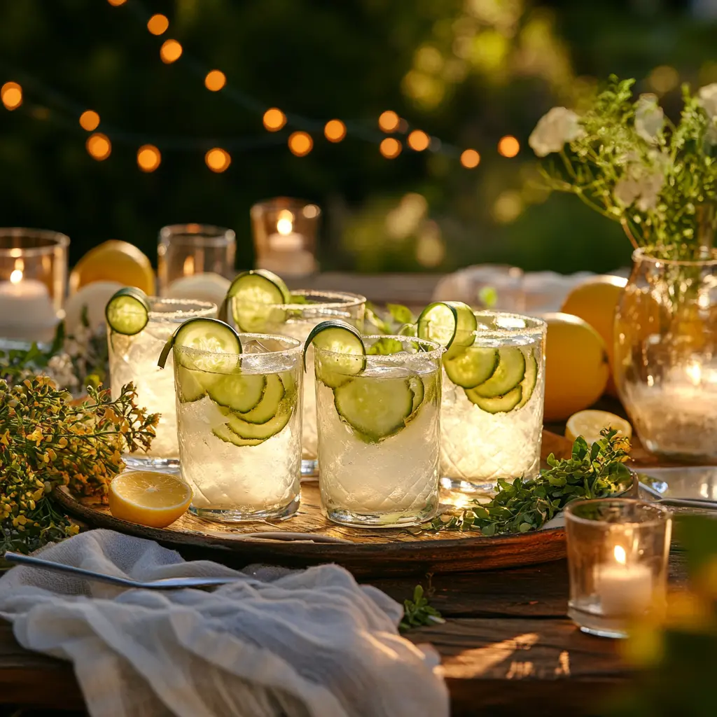 white linen cocktail garden party setup