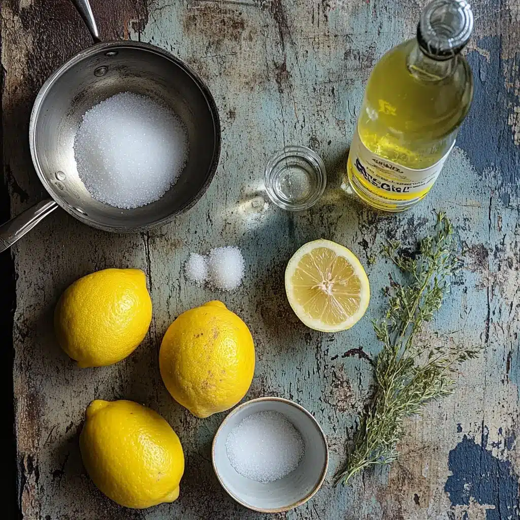 Ingredients for lemon squash schorle recipe on a countertop