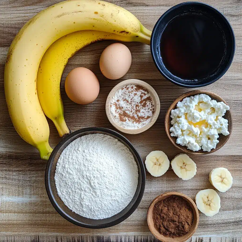 Banana bread with cottage cheese ingredients layout