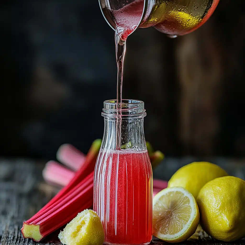 Pouring homemade rhubarb syrup for soda
