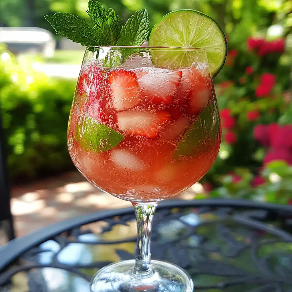 Strawberry rhubarb soda with lime and mint
