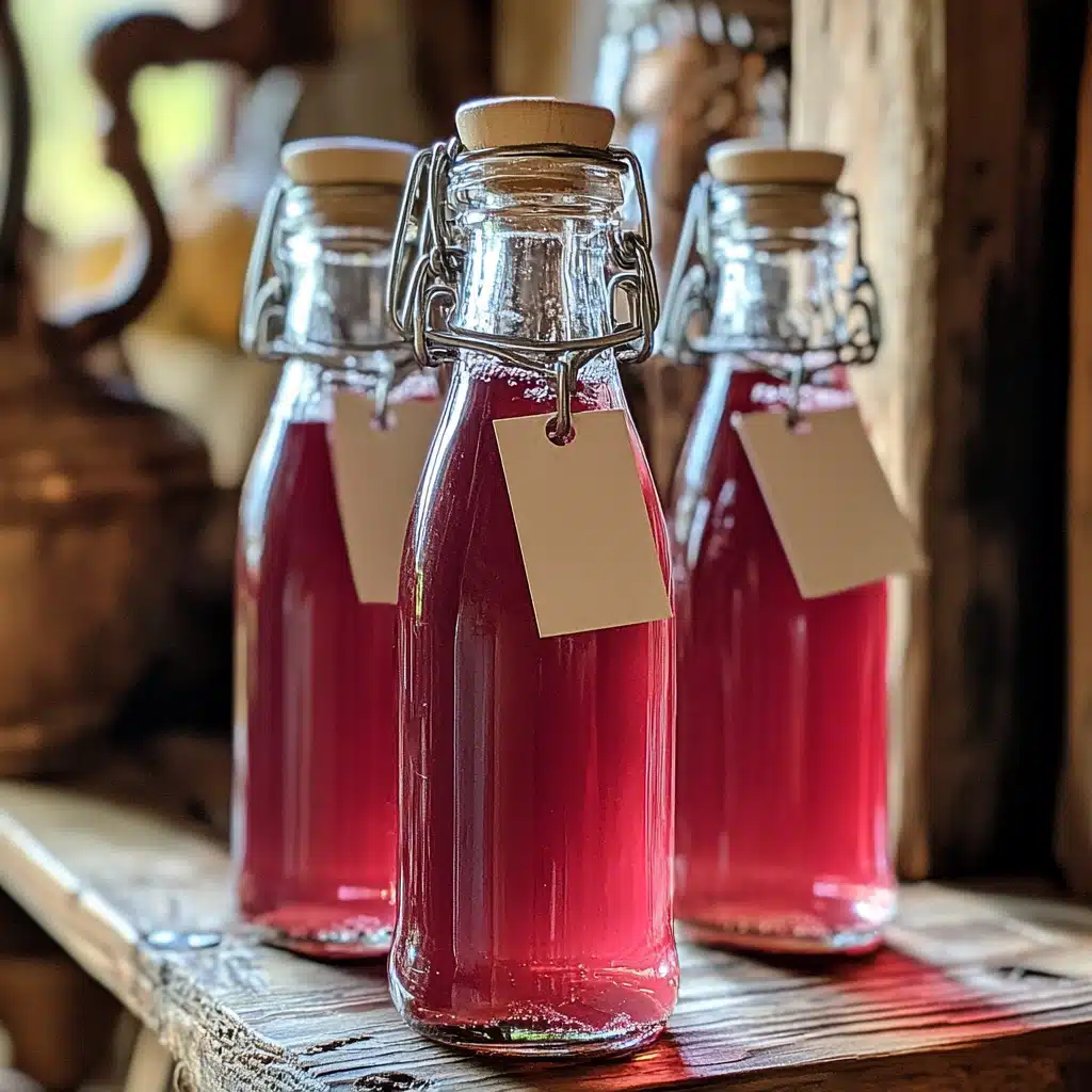 Bottled homemade rhubarb soda in glass jars