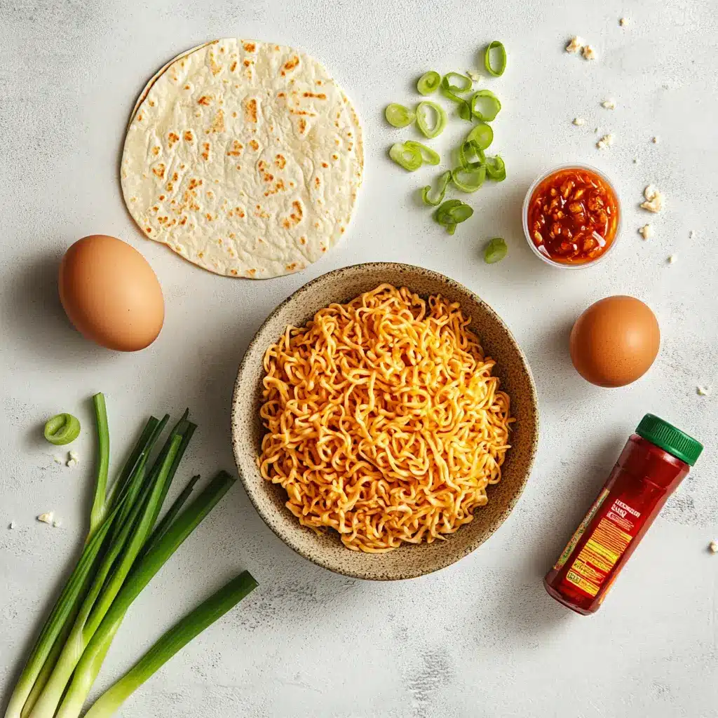 Ingredients for 5-minute viral meals on kitchen counter