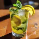 Refreshing lemon squash schorle recipe served in a glass with mint and ice